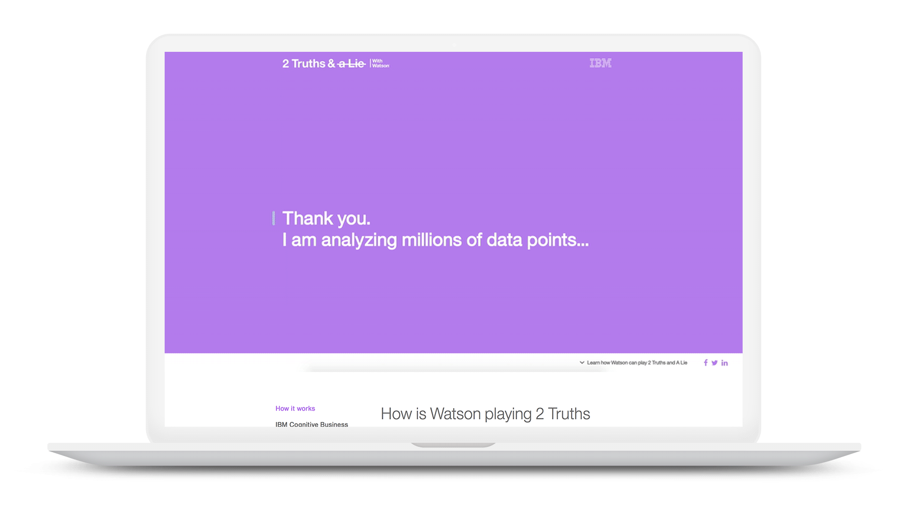 2 Truths and a Lie animated hero, Watson analyzing statements in real time