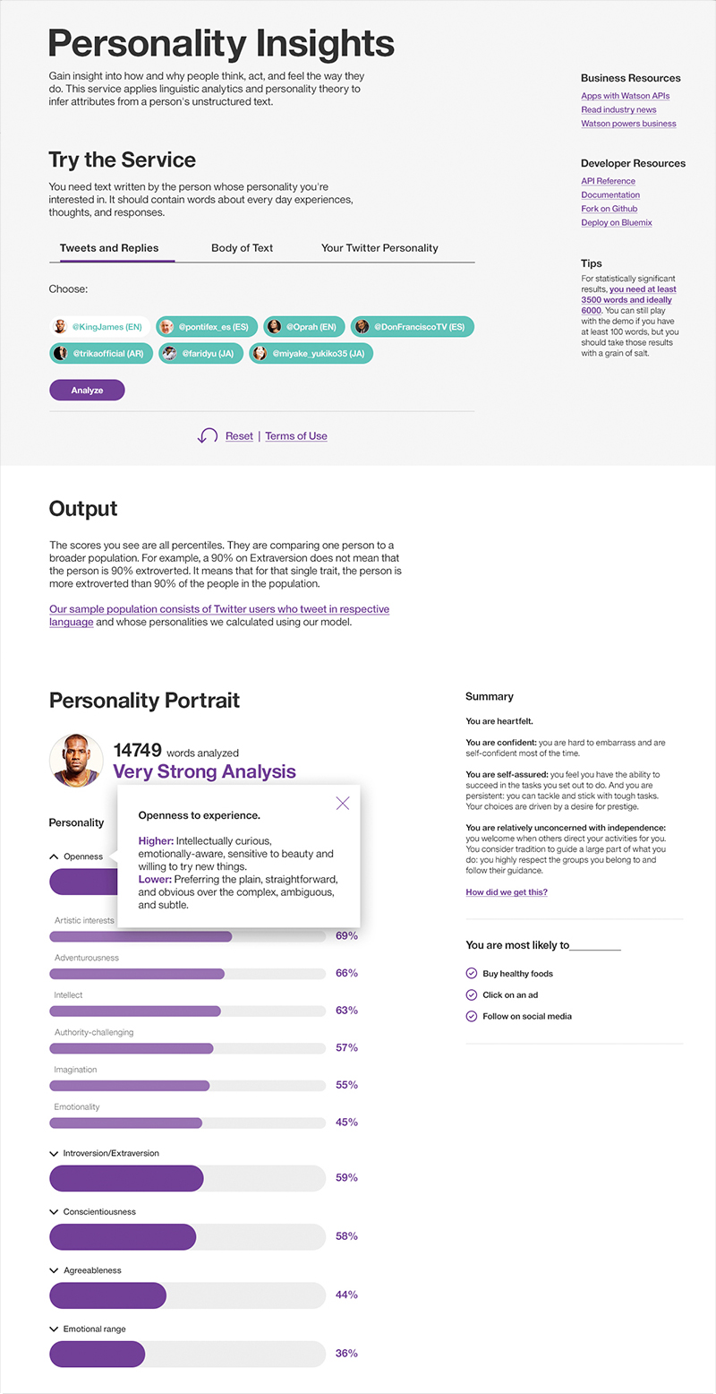 Watson cognitive interface, Twitter sentiment analysis and social data processing