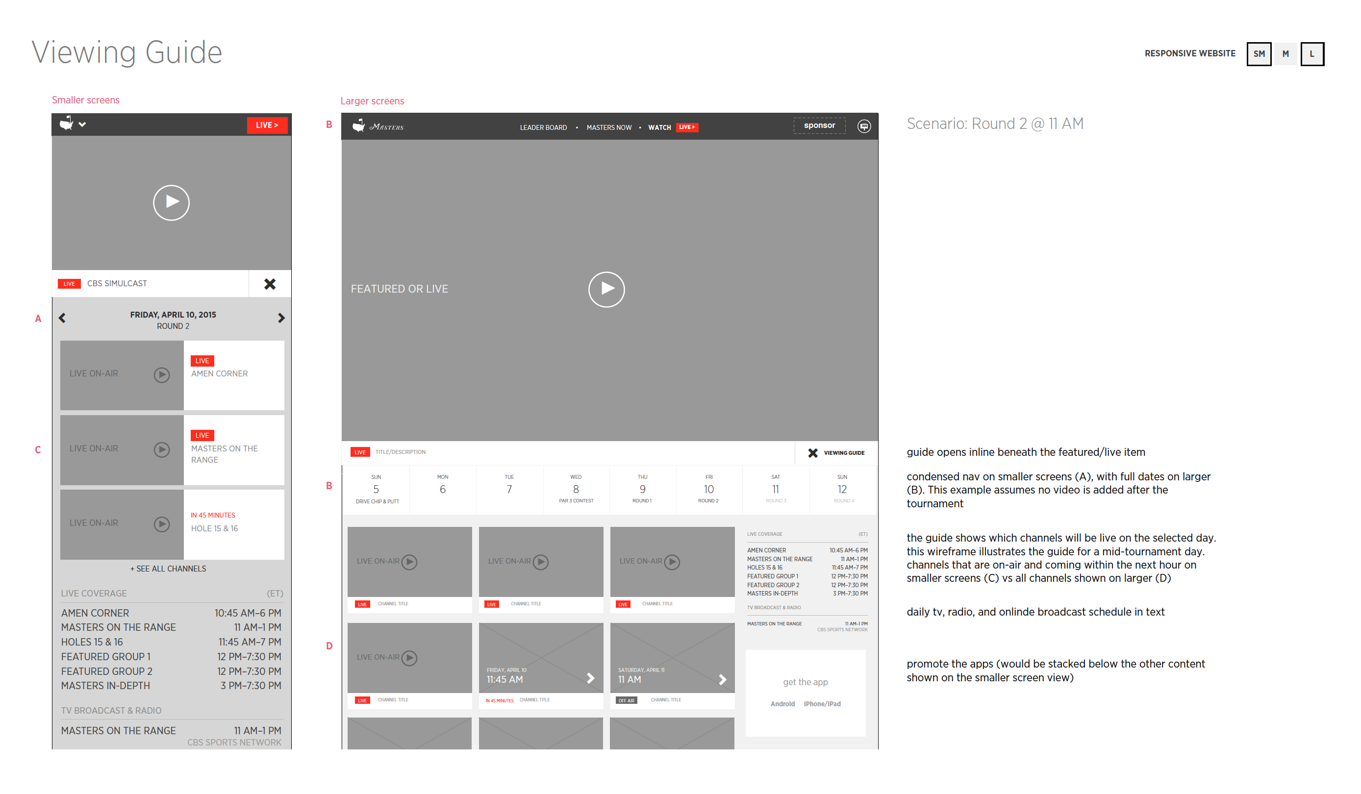 Masters wireframe 7, mobile companion experience wireframes